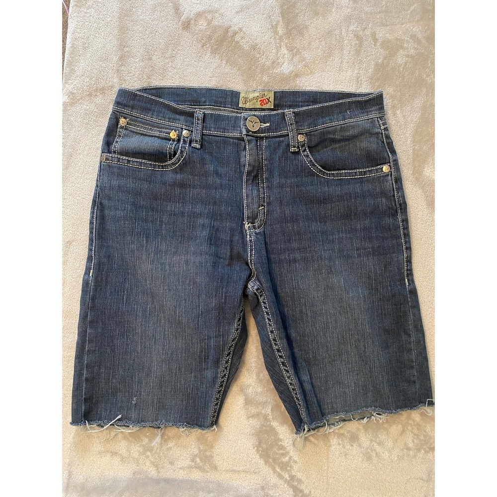 Wrangler 20X Mens Denim Jean‎ Shorts Sz 32 Cut Off Dark Blue Jorts Casual Grunge